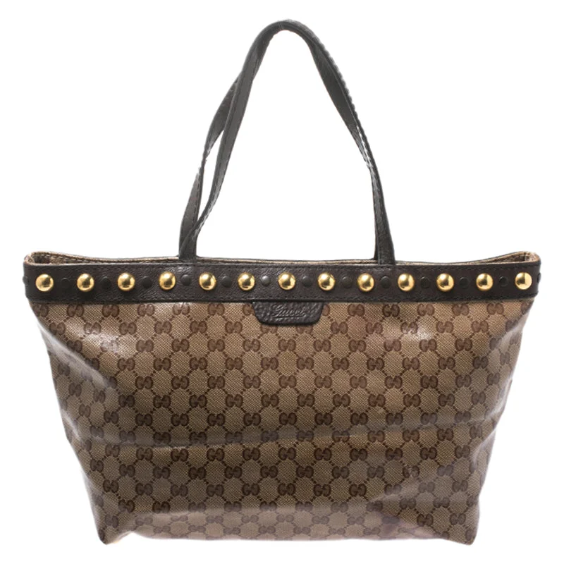 Glamorous Bags For Evening Events And Parties Gucci Beige/ebony Gg Crystal Canvas And Leather Medium Babouska Tote