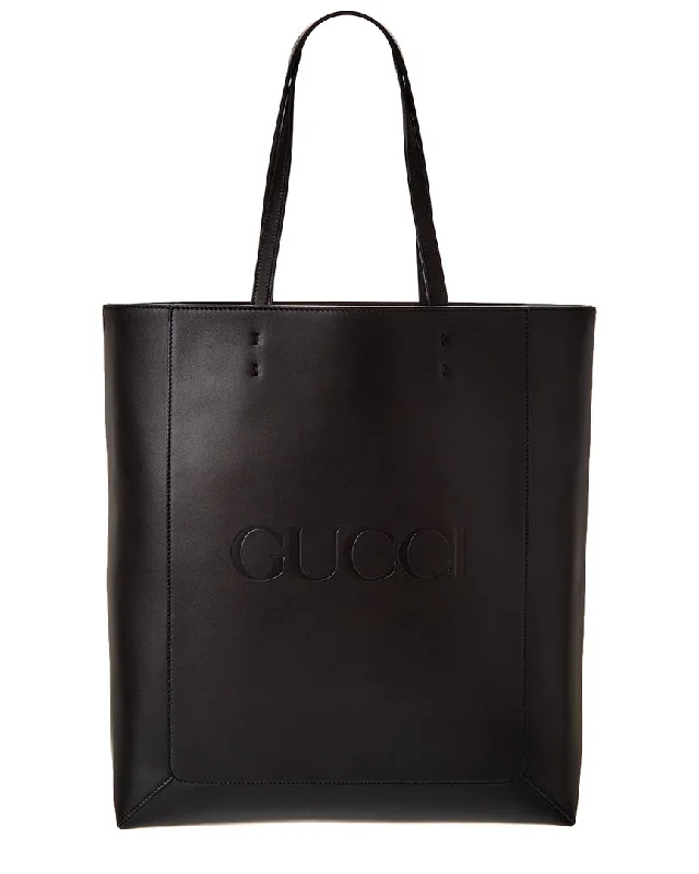 Urban Bags For City Life And Streetwear Fashion Gucci Logo Embossed Leather Tote