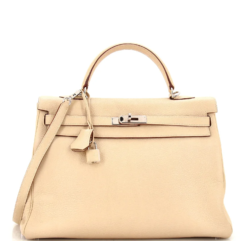 Seasonal Clearance Bags For Summer, Winter, Etc. Kelly Handbag Light Clemence with Palladium Hardware 35