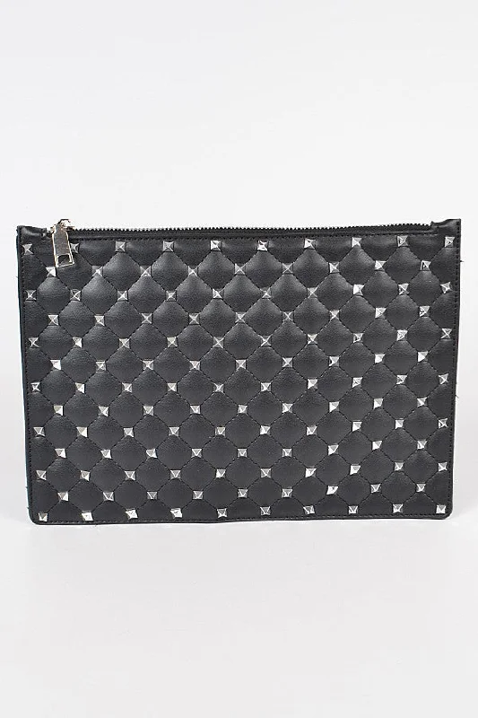 Bags With Tsa-Approved Features STUDDED QUILTED CLUTCH