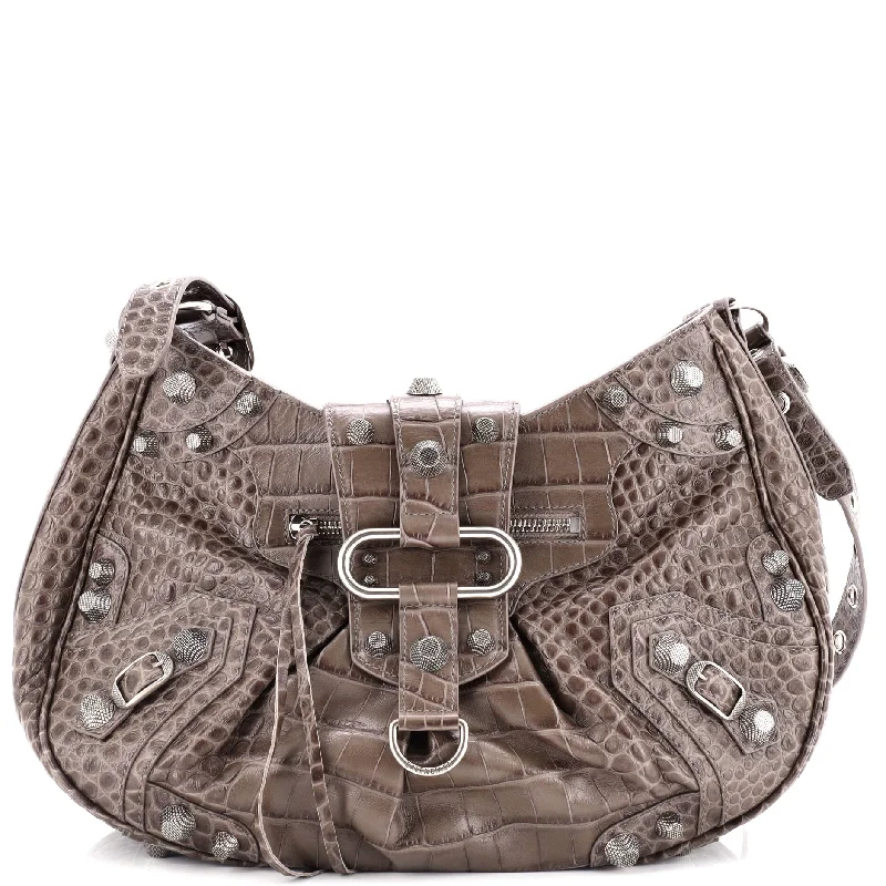 Discounted Designer Bags For Clearance Events Le Cagole Giant Studs Shoulder Bag Crocodile Embossed Leather Medium