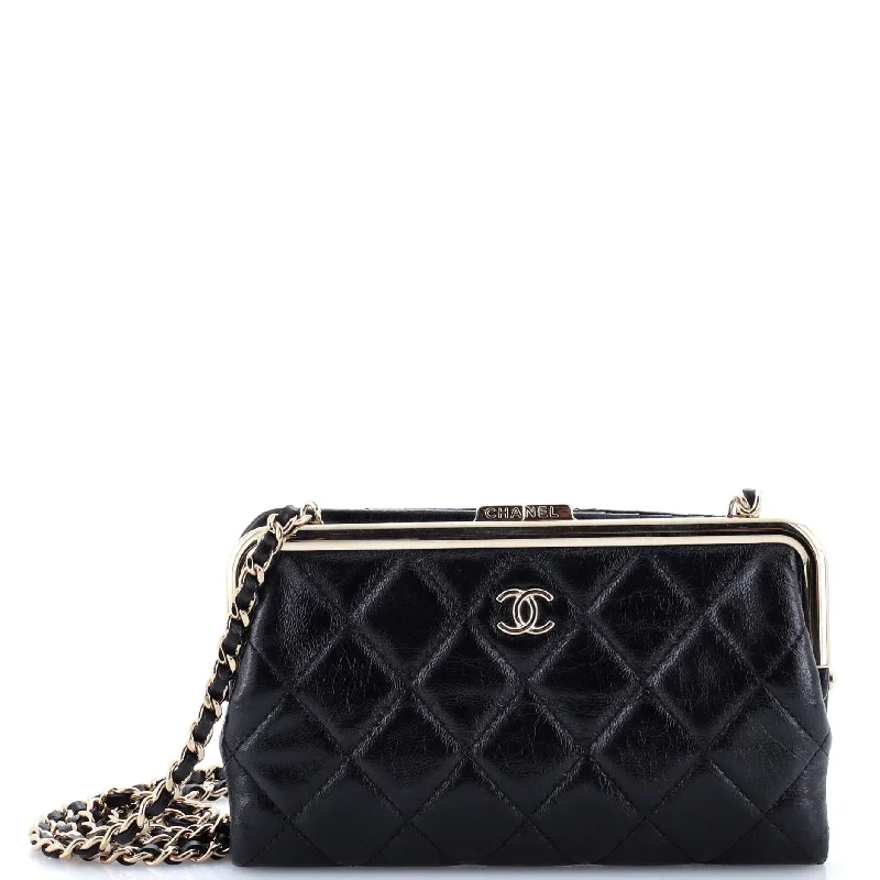 Bags With Seasonal Sales Logo Clasp Frame Clutch with Chain Quilted Lambskin Small