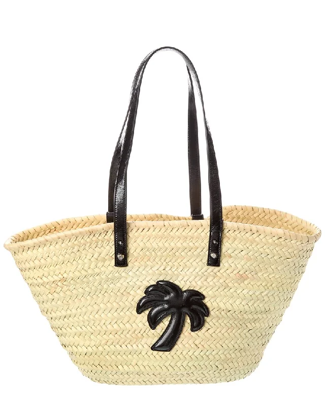 Lightweight Bags With Clearance Prices Palm Angels Palm Applique Straw & Leather Tote