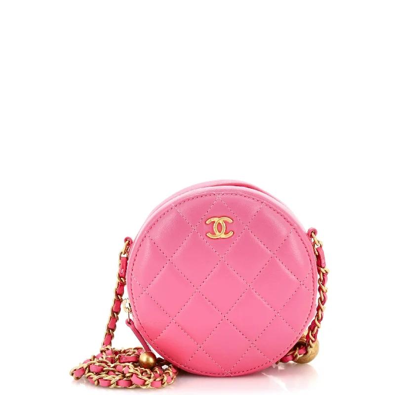 Bags With Limited-Time Deals Pearl Crush Round Clutch with Chain Quilted Lambskin