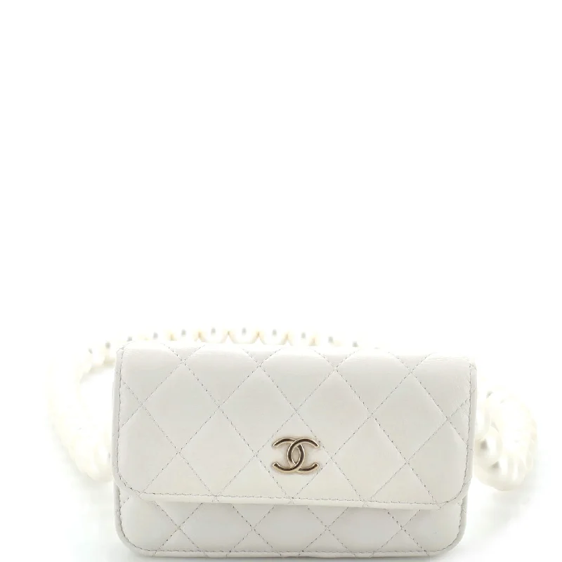 Affordable Bags For Budget Shoppers Pearl Strap Clutch with Chain Quilted Calfskin