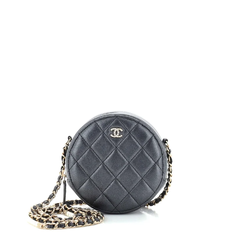 Affordable Bags For College Students On Sale Pearl Strap Round Clutch with Chain Quilted Iridescent Lambskin