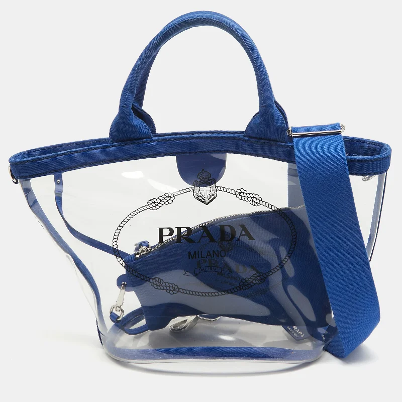 Edgy Bags For Bold And Daring Fashionistas Prada Blue/transparent Pvc And Canvas Logo Tote