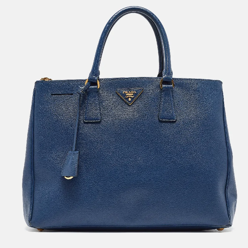 Designer Bags For Luxury Collectors Prada Navy Blue Saffiano Lux Leather Medium Galleria Double Zip Tote