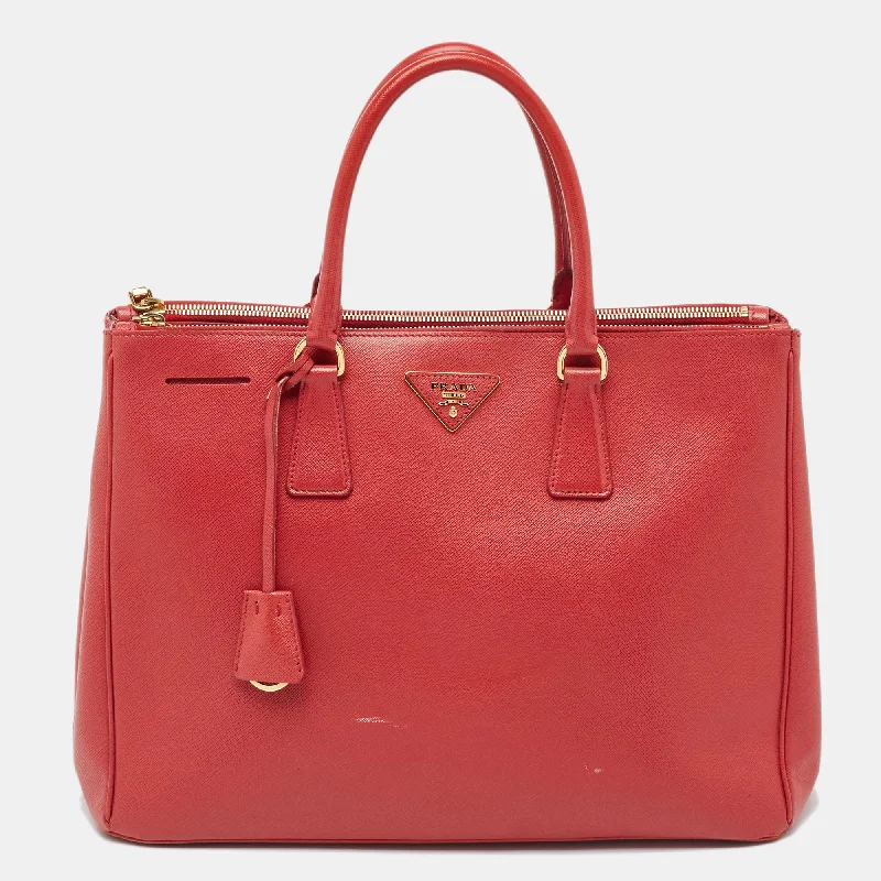 Bags With Tsa-Approved Features Prada Red Saffiano Lux Leather Large Galleria Double Zip Tote