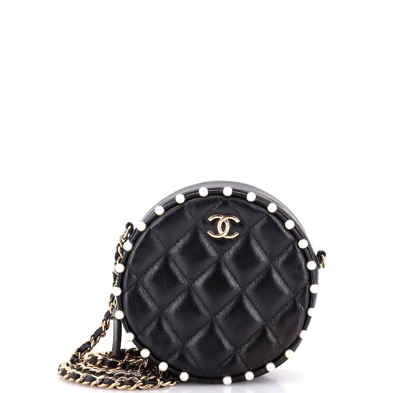 Luxury Bags On Sale Round Clutch with Chain Quilted Calfskin with Pearl Detail