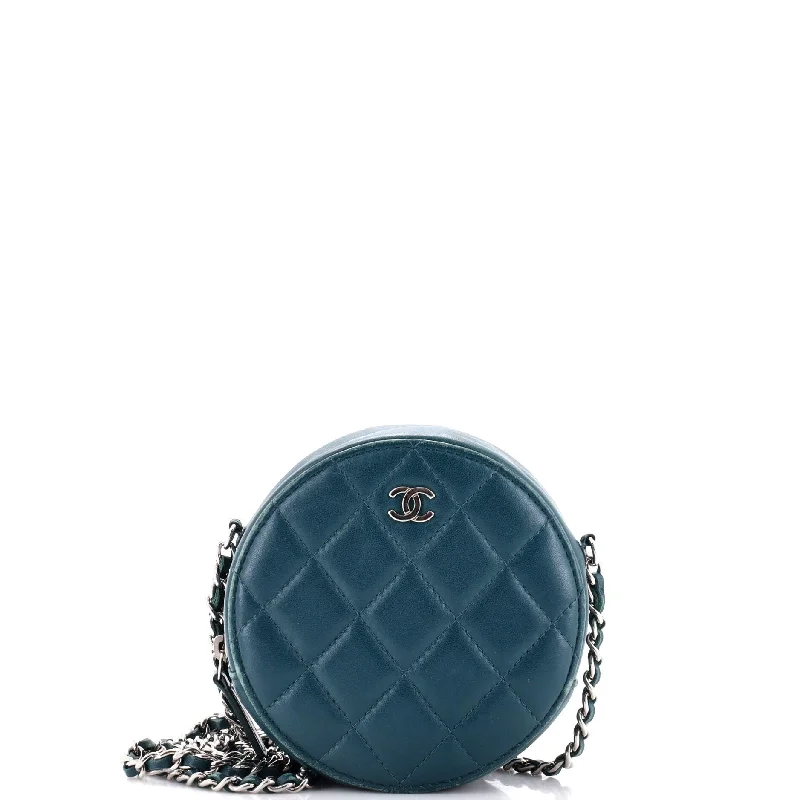 Professional Bags With Office Discounts Round Clutch with Chain Quilted Lambskin Mini