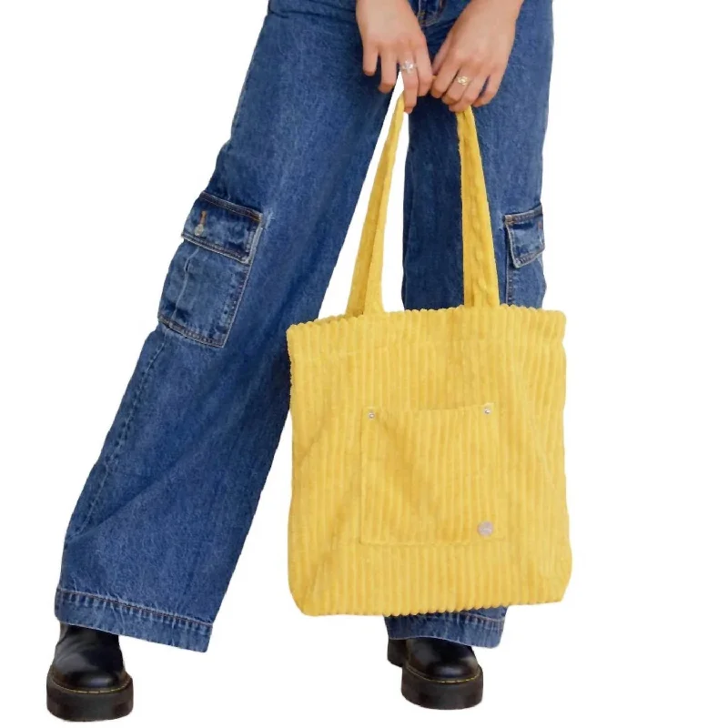 Luxury Bags On Sale Sammie Corduroy Tote Bag In Mustard