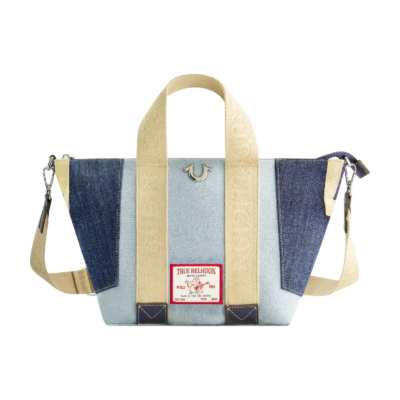 Tote Bag For Office Use True Religion Licensed Patchwork Denim Tote Bag with Adjustable Strap