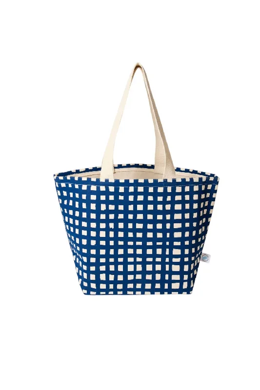 Discounted Designer Bags For Clearance Sale Women's Grid Wide Tote Bag In Navy