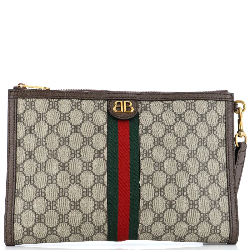 Spacious Bags With Holiday Promotions x Gucci The Hacker Project Web Wristlet Clutch BB Coated Canvas