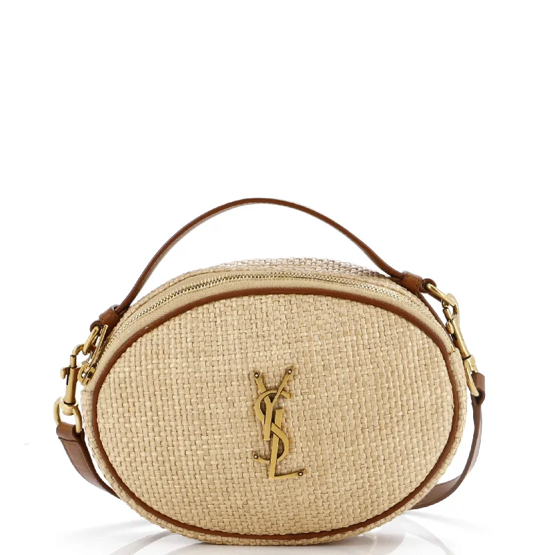 Luxury Bags With Premium Materials And Craftsmanship Cassandra Oval Shoulder Bag Raffia with Leather Small