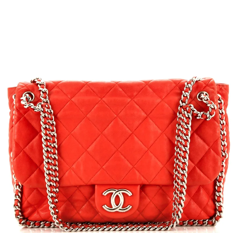 Festive Holiday Gift Bags Chain Around Flap Bag Quilted Leather Maxi