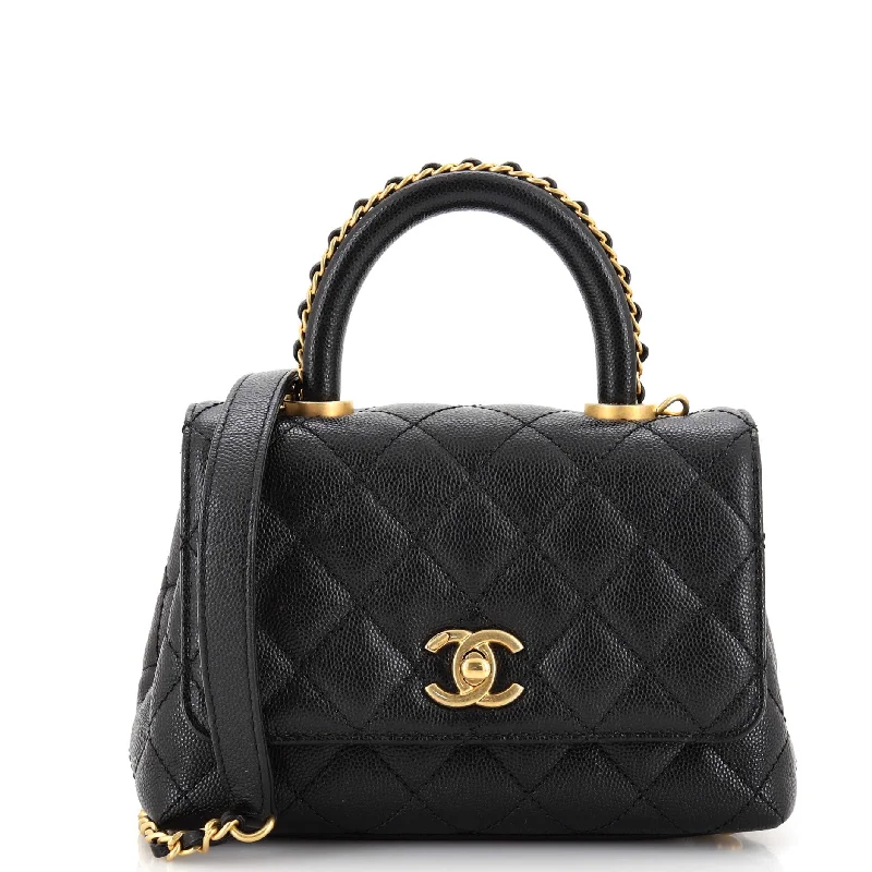 Black Friday And Cyber Monday Bag Deals Coco Top Handle Bag Quilted Caviar with Chain Detail Handle Extra Mini