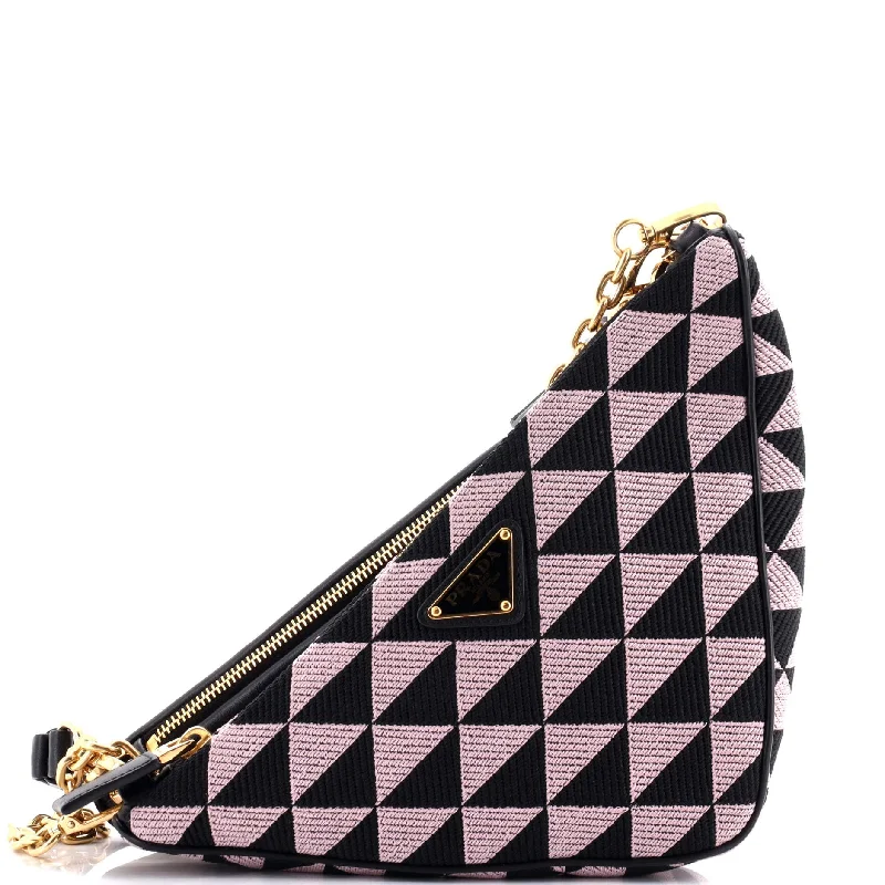 Bags With Discounts Double Symbole Triangle Bag Leather and Jacquard Mini