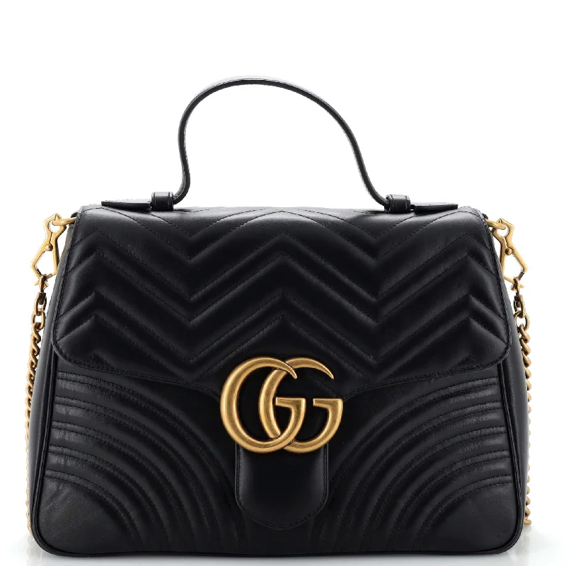 Cyber Monday Discounts On Bags GG Marmont Top Handle Flap Bag Matelasse Leather Medium