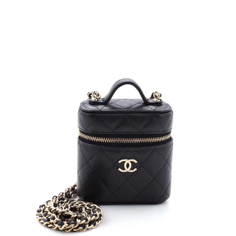 Affordable Bags Handle with Care Vanity Case with Chain Quilted Caviar