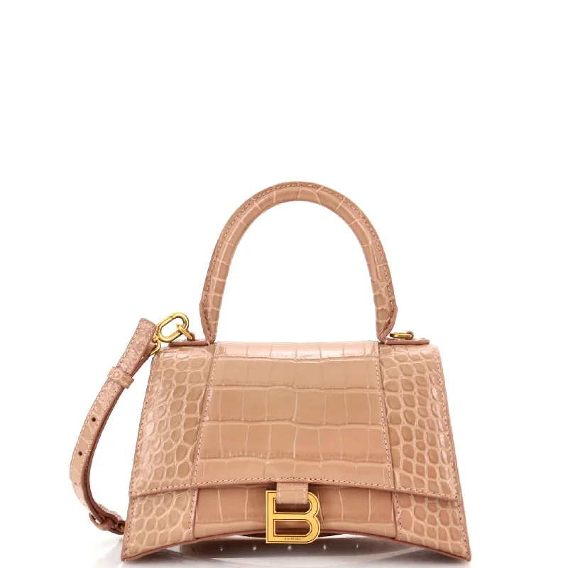 Minimalist Bags For Clean And Modern Aesthetics Hourglass Top Handle Bag Crocodile Embossed Leather Small