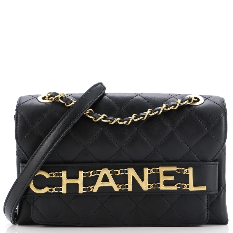 Luxury Bags Logo Enchained Flap Bag Quilted Calfskin Medium