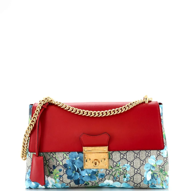 Designer Bags For Luxury Collectors Padlock Chain Flap Bag Blooms Print GG Coated Canvas and Leather Medium