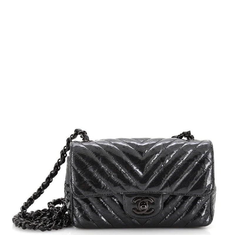 Discounted Designer Bags For Clearance Sale So Black Classic Single Flap Bag Chevron Crumpled Patent Mini