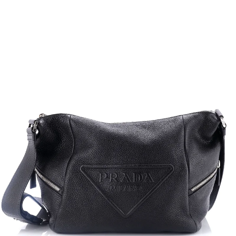 Tote Bag For Everyday Use Triangle Logo Embossed Side Zip Shoulder Bag Vitello Daino