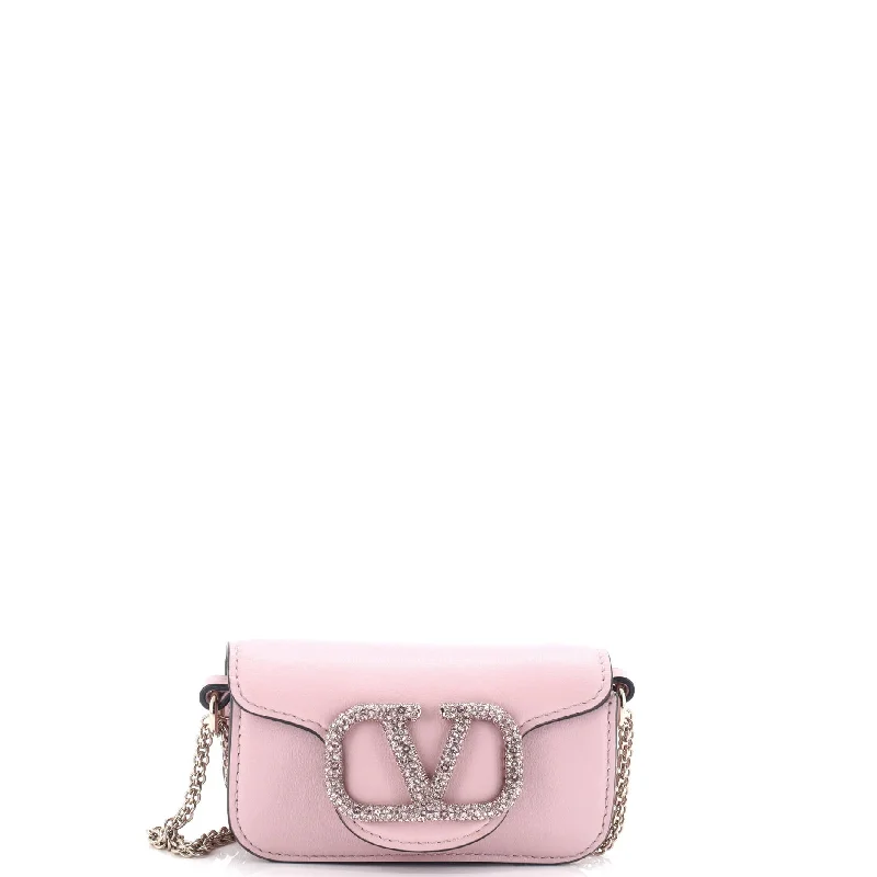 Trendy Festival Bags With Limited-Time Offers VLogo Loco Flap Shoulder Bag Leather with Crystals Micro