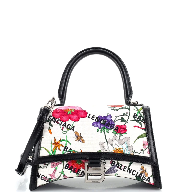 Tote Bag For Office Use x Balenciaga The Hacker Project Hourglass Top Handle Bag Flora Canvas Small